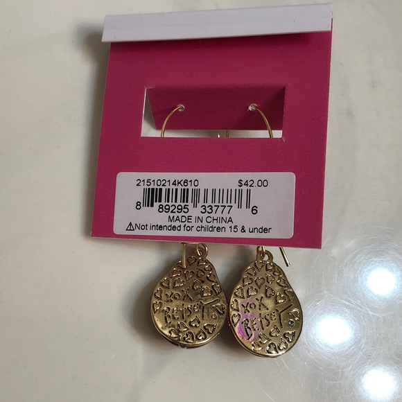 Betsey Johnson Red Glitter Resin Ladybug Drop Earrings Crystal Accents NWT - Picture 11 of 11